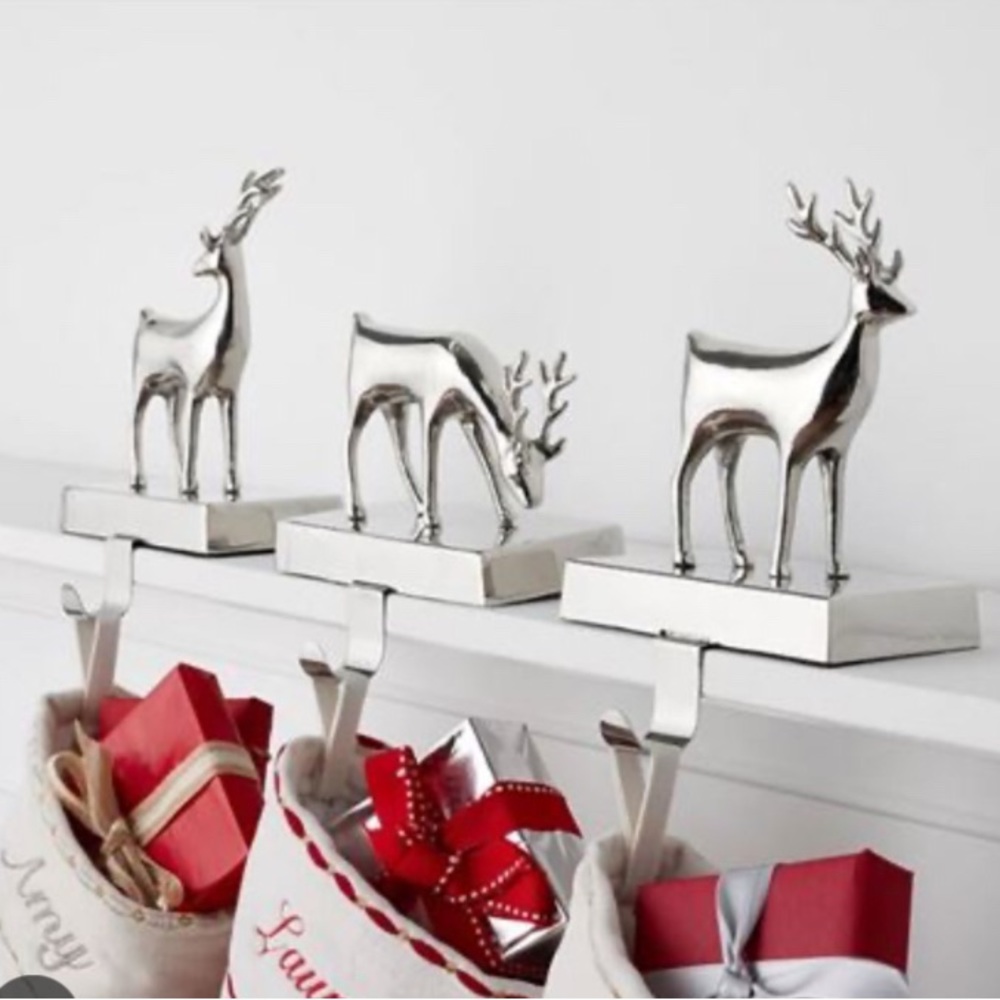 NIOB Company Store Set of 3 Reindeer Stocking Holders Gold Finish
